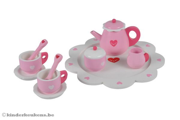 Houten theeservies hartje.