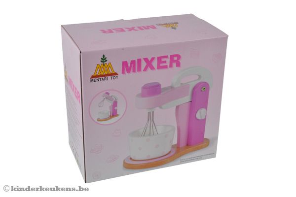 Verpakking roze houten mixer.